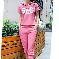 womens casualdaily street chic summer t shirt pant suits letter hooded ...