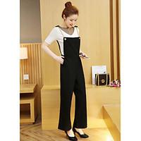 Women\'s Casual/Daily Simple Summer T-shirt Pant Suits, Solid V Neck Short Sleeve Micro-elastic