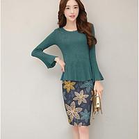 womens work sophisticated summer winter sweater skirt suits solid turt ...