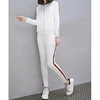 womens casualdaily simple spring hoodie pant suits solid stand long sl ...