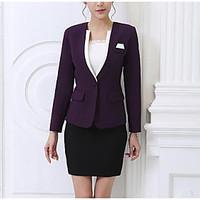 Women\'s Casual/Daily Simple Spring, Fall, Winter, Summer Blazer Skirt Suits, Solid V Neck Long Sleeve Micro-elastic