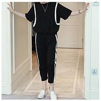 womens casualdaily simple summer t shirt pant suits solid round neck s ...