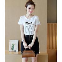 womens work street chic summer t shirt skirt suits solid round neck sh ...