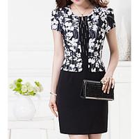 womens casualdaily sheath dress floral round neck above knee short sle ...