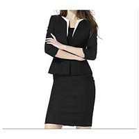 Women\'s Going out Party/Cocktail Club Sexy Cute Blazer Skirt Suits, Solid U Neck Micro-elastic