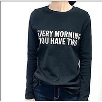 Women\'s Going out Casual/Daily Simple Summer Fall T-shirt, Solid Letter Round Neck Long Sleeve Cotton Polyester Opaque