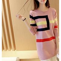 womens casualdaily simple regular pullover color block round neck long ...