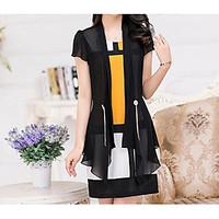 Women\'s Casual/Daily Loose Dress, Solid Color Block Round Neck Above Knee Short Sleeve Silk Summer Mid Rise Micro-elastic Medium