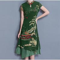 womens casualdaily swing dress solid floral round neck midi short slee ...