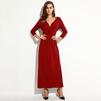 womens plus size boho sheath dress solid deep v maxi long sleeve red b ...