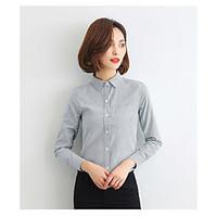 womens casualdaily simple shirt striped shirt collar long sleeve cotto ...