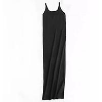 Women\'s Going out Sheath Dress, Solid U Neck Maxi Sleeveless Cotton Summer Mid Rise Micro-elastic Thin