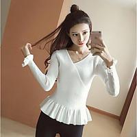 womens casualdaily simple winter shirt solid v neck long sleeve cotton ...