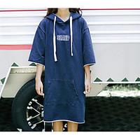 Women\'s Casual/Daily Vintage Loose Dress, Solid Hooded Knee-length ½ Length Sleeve Others Spring Mid Rise Micro-elastic Medium