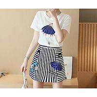 Women\'s Going out Casual/Daily Simple Cute Spring Summer T-shirt Skirt Suits, Solid Striped Animal Print Round Neck Short Sleeve Novelty