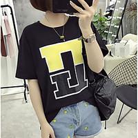 womens casualdaily simple t shirt solid letter round neck short sleeve ...