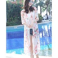 Women\'s Beach Cute Summer Blouse, Floral Shirt Collar ½ Length Sleeve Others Sheer