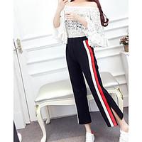 womens casualdaily street chic spring summer shirt pant suits solid st ...