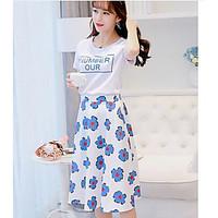 womens casualdaily street chic spring shirt skirt suits solid floral r ...