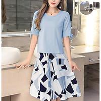 Women\'s Casual/Daily Cute Summer T-shirt Skirt Suits, Solid Round Neck Short Sleeve Micro-elastic