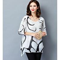 Women\'s Plus Size Casual/Daily Simple Blouse, Print U Neck ½ Length Sleeve Polyester