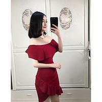 womens going out sheath dress solid boat neck knee length short sleeve ...