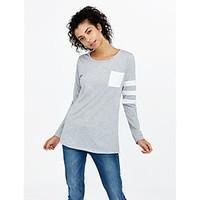 Women\'s Plus Size Striped / Color Block T-shirt , Round Neck Long Sleeve