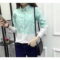 womens casualdaily simple shirt color block shirt collar long sleeve c ...