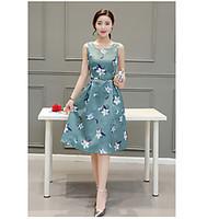 womens going out casualdaily swing dress floral boat neck midi sleevel ...