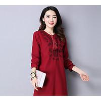 womens casualdaily loose dress solid v neck above knee long sleeve pol ...