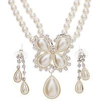 women\'s Flower Earrings Necklace Pearl Jewelry Set