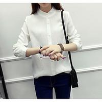 womens going out casualdaily simple shirt solid stand long sleeve cott ...