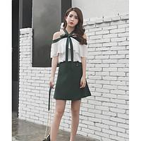 womens casualdaily sexy summer blouse skirt suits solid boat neck half ...