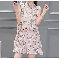 womens casualdaily simple summer blouse pant suits print round neck sl ...