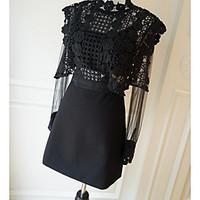 womens going out party a line lace dress solid jacquard stand above kn ...