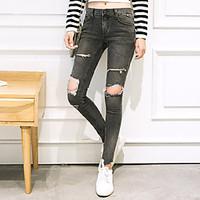 womens mid rise micro elastic jeans pants simple straight solid