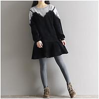 Women\'s Casual/Daily Sweatshirt Color Block Lace Round Neck Micro-elastic Cotton Long Sleeve Spring