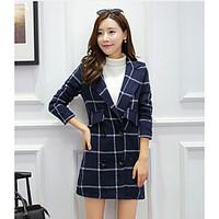 womens casualdaily simple coat check shirt collar long sleeve fall win ...