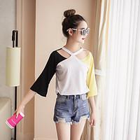 womens casualdaily cute spring t shirt color block halter sleeve cotto ...