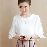 womens going out cute blouse solid round neck length sleeve others