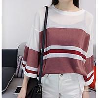 womens going out cute blouse color block round neck sleeve others