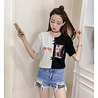 womens going out street chic t shirt color block round neck short slee ...