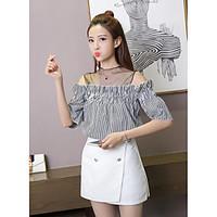 womens casualdaily cute summer shirt striped boat neck length sleeve c ...