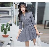 Women\'s Casual/Daily Cute A Line Sheath Dress, Striped V Neck Above Knee ¾ Sleeve Cotton Summer High Rise Micro-elastic Thin