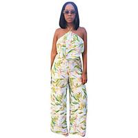 Women\'s Sexy Floral Halter Club Rustic Summer Sleeveless Backless Printing Tank Top Wide Leg Pant Suits