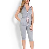 Women Slim JumpsuitsCasual/Daily Sports Simple Sexy Active Sport Loose Deep V Solid Criss-Cross Hooded Sleeveless High Rise Micro-elastic Summer Fall