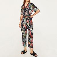 Women\'s Mid Rise Going out Casual/Daily Jumpsuits, Pattern New Arrival Fashion Relaxed Wide Leg Floral Print Summer