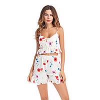 Women\'s Daily Casual Pants Summer T-shirt Pant Suits, Solid Print Round Neck Short Sleeve Micro-elastic