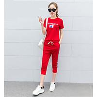 Women\'s Going out Casual/Daily Sports Simple Active T-shirt Pant Suits, Letter Round Neck Short Sleeve
