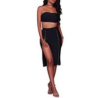 Women\'s Casual/Daily Party Club Sexy Simple Street chic Tank Top Skirt SuitsSolid Strapless Bare Midriff Sleeveless Backless Split strenchy